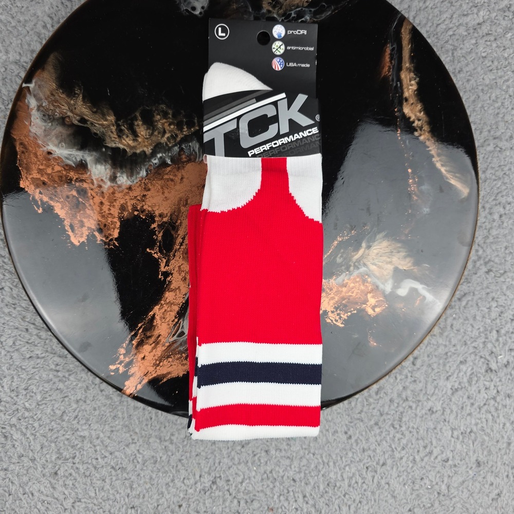 TCK Performance Pro Dri USA Made Striped Hockey Socks Mens‎ Large Red White Blue